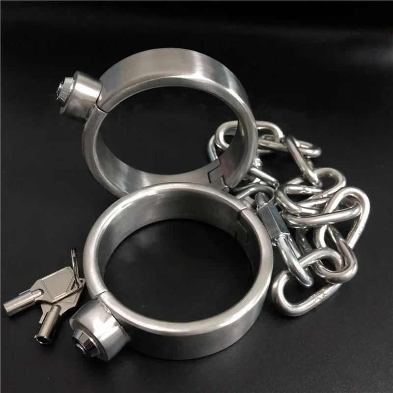 Stainless Steel Handcuffs Heavy Duty Leg Irons Adult Slave Collar Feet Ankle Cuffs Restraints Adult Toys for Men BDSM Game