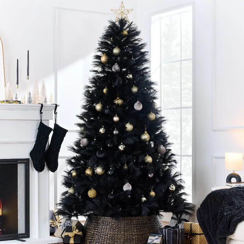 Artificial Black Pampas Christmas Tree, 9ft Premium Deluxe Unlit Pampas Grass Holiday Décor, Easy Assembly, Metal Base