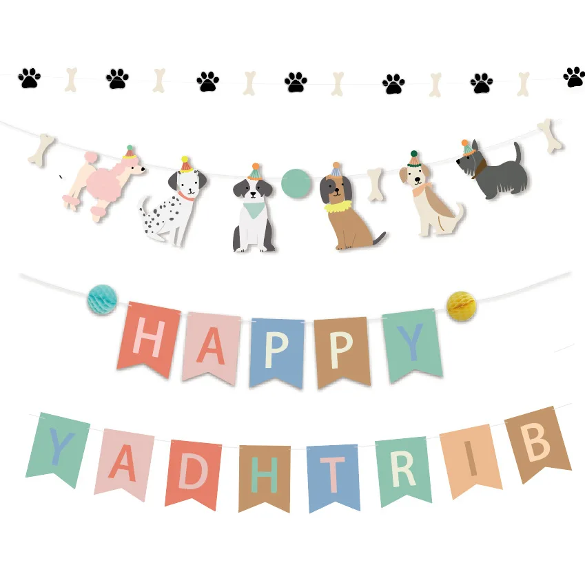 Puppy Dog Claws Themed Happy Birthday Banner Backdrop Colorful Decoration Pet Baby Dog Birthday Party Supplies