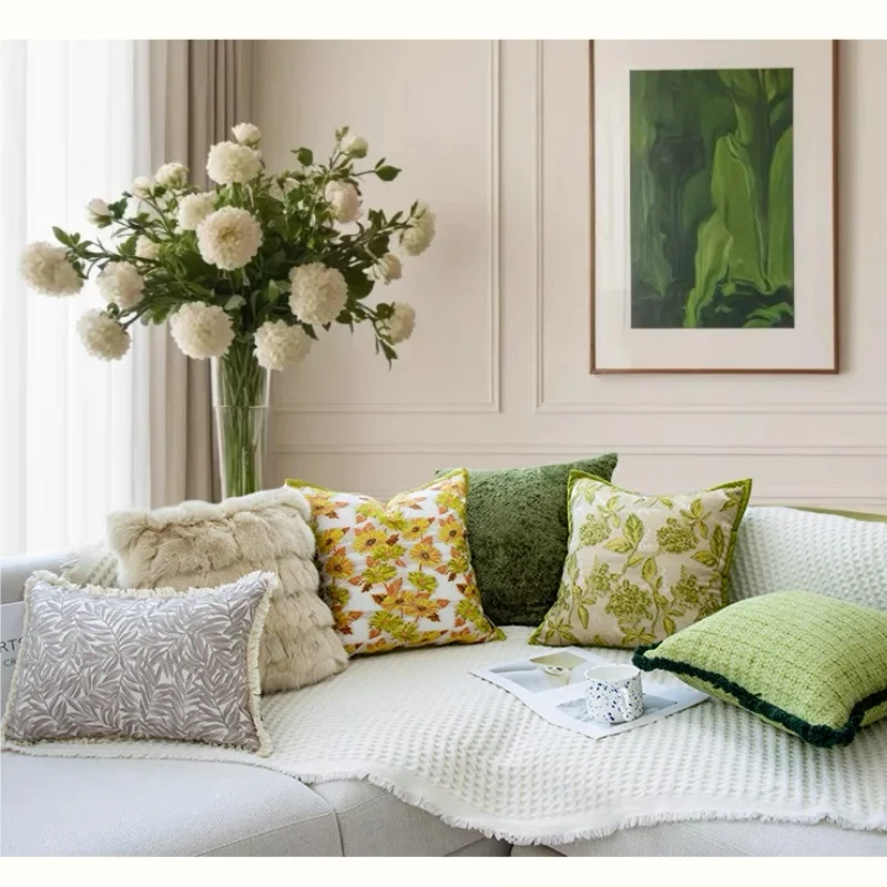 Green Garden Pillows Flora Cushion Case Luxury Country Style Decorative Pillow Cover For Sofa Chair Home Decorations