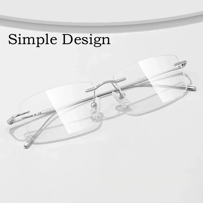 

Квадратные очки без оправы в стиле ретро, мужские очки для близорукости, оптические очки по рецепту, модные деловые ультра-легкие женские очки из чистого титана