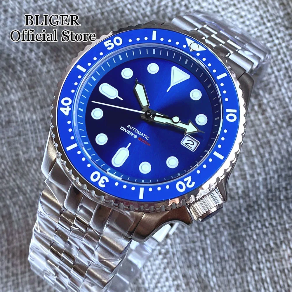 

New 41mm NH35A Automatic Movement 200m Waterproof Diver Watch For Men Luminous Hands Blue Dial Sapphire Crystal Jubilee Bracelet