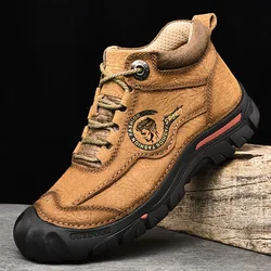 Outdoor Men's Boots Genuine Leather Casual Shoes Climbing Hiking Shoes Warm Winter Boots for Men High Quality Platform Snow Boot
