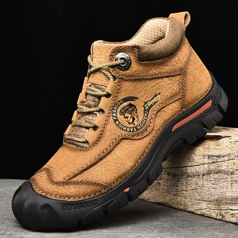 Outdoor Men's Boots Genuine Leather Casual Shoes Climbing Hiking Shoes Warm Winter Boots for Men High Quality Platform Snow Boot