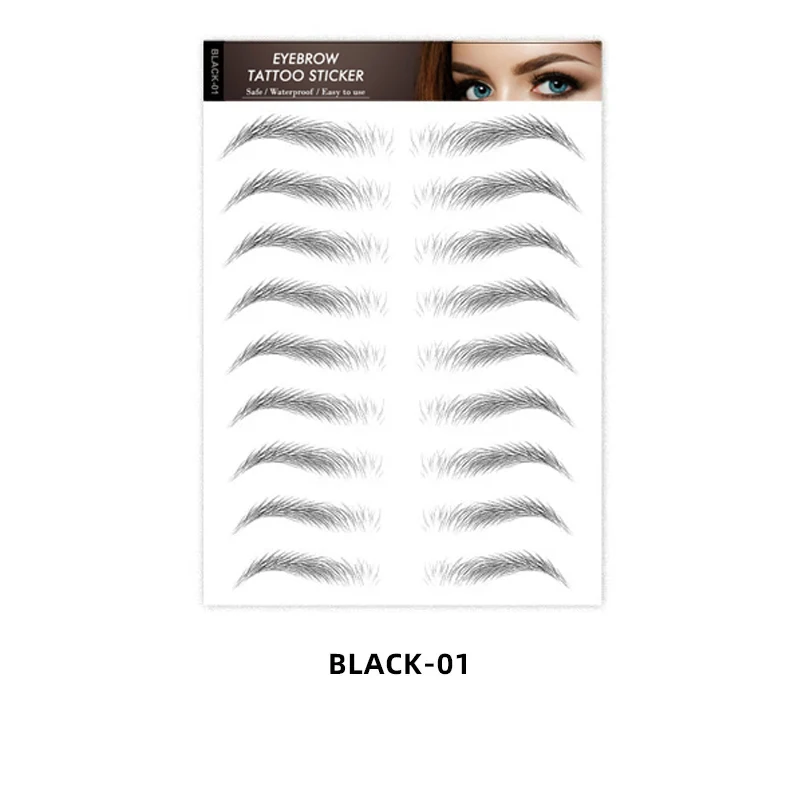 Black Eyebrows Makeup Tattoos False Women Sticker Water-based Hair-liked Long Lasting Waterproof Stickers for Brow Shaping