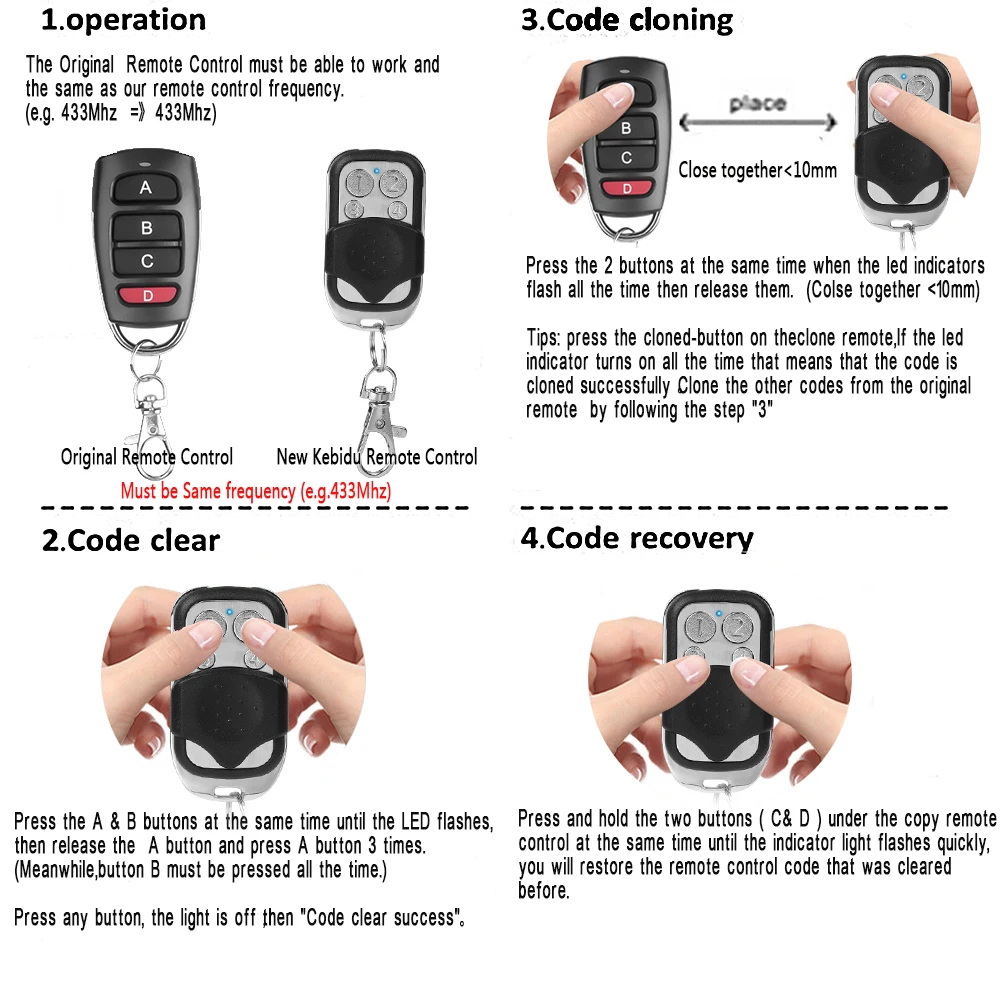 433MHz Remote Control 4CH Car Key Garage Door Gate Opener Remote Control Duplicator Universal Copy Garage Door Car CAME Remotes