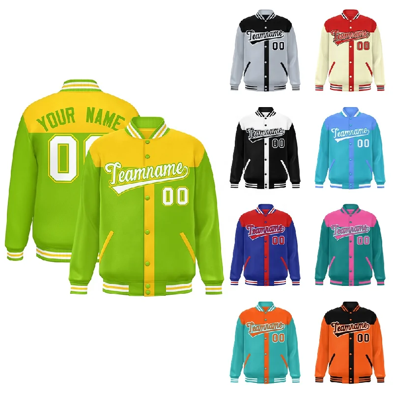 

Custom Jackets Varsity Full-Snap Color Block Letterman Jackets Personalized Jackets Stitched Name Number Big Sizes