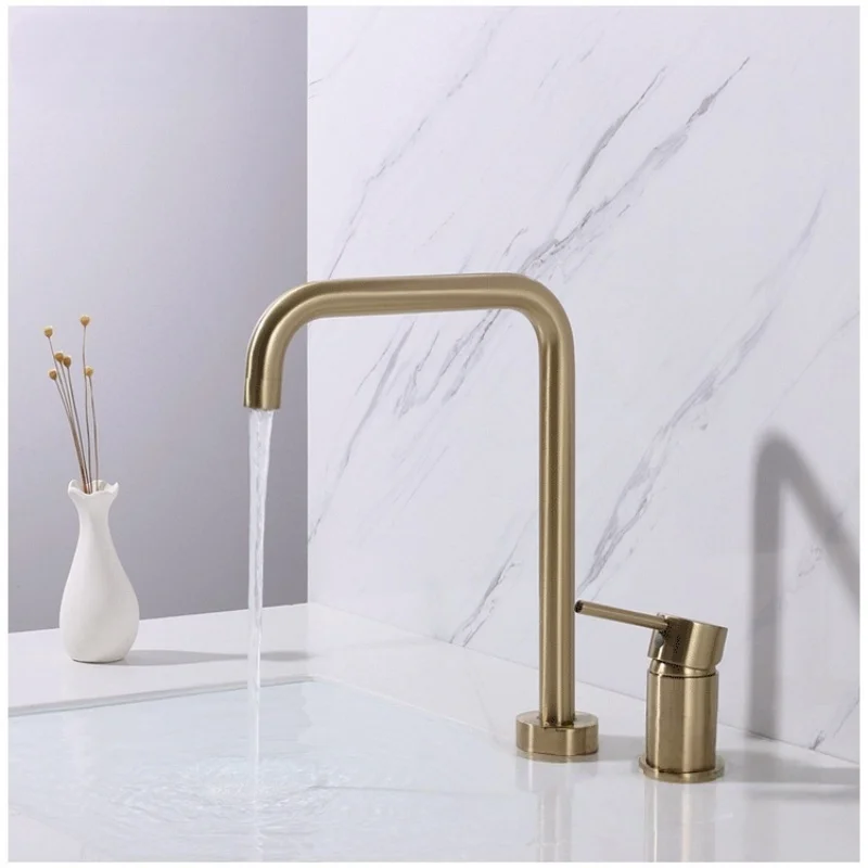Brass Two-Hole Gunmetal Faucet with Brushed Gold Finish, Rotatable for Kitchen and Bathroom Sink