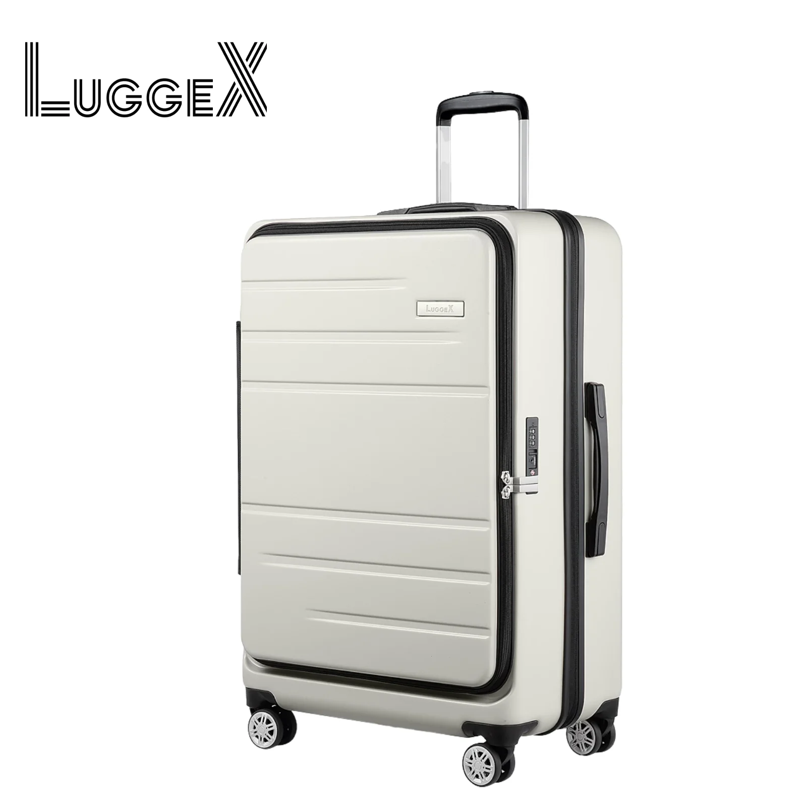 LUGGEX 26 Inch Luggage with Spinner Wheels, Expandable PC Hard Shell Checked Suitcase with Front Opening(White, 26 Inch)