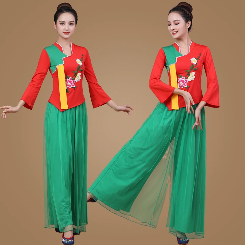 중년 및 노년 여성용 봄 여름 신상 민족 스타일 스퀘어 댄스 공연 의상 세트 축제 의류