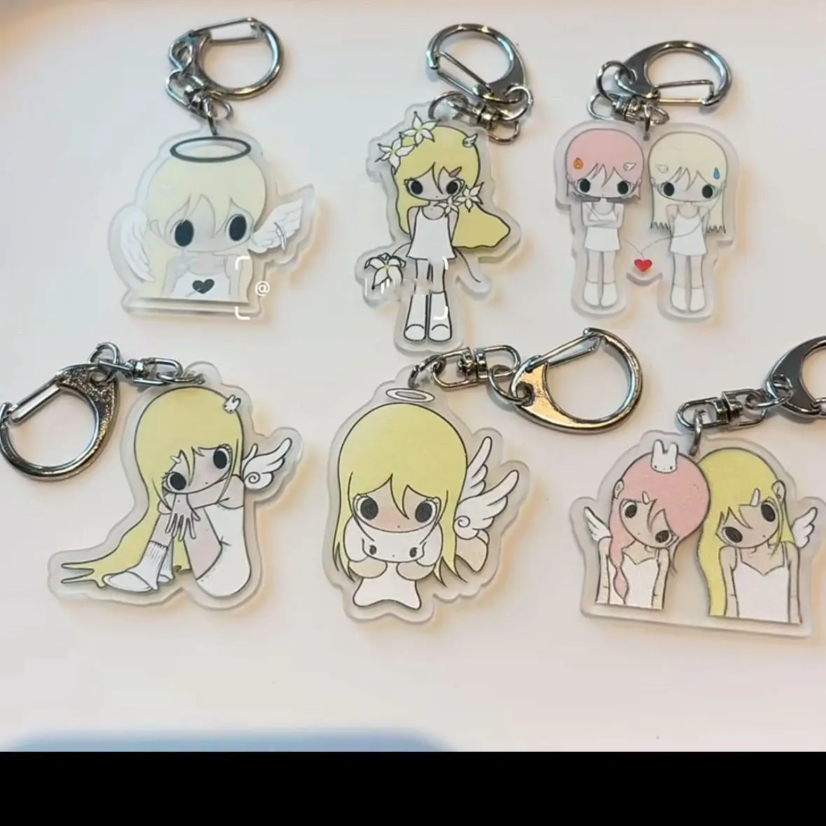 INS Japanese Angel Girl Acrylic Keychain for Women Girls Cute Cartoon Character Wings Halo Bag Charms Pandent Key Chains Jewelry