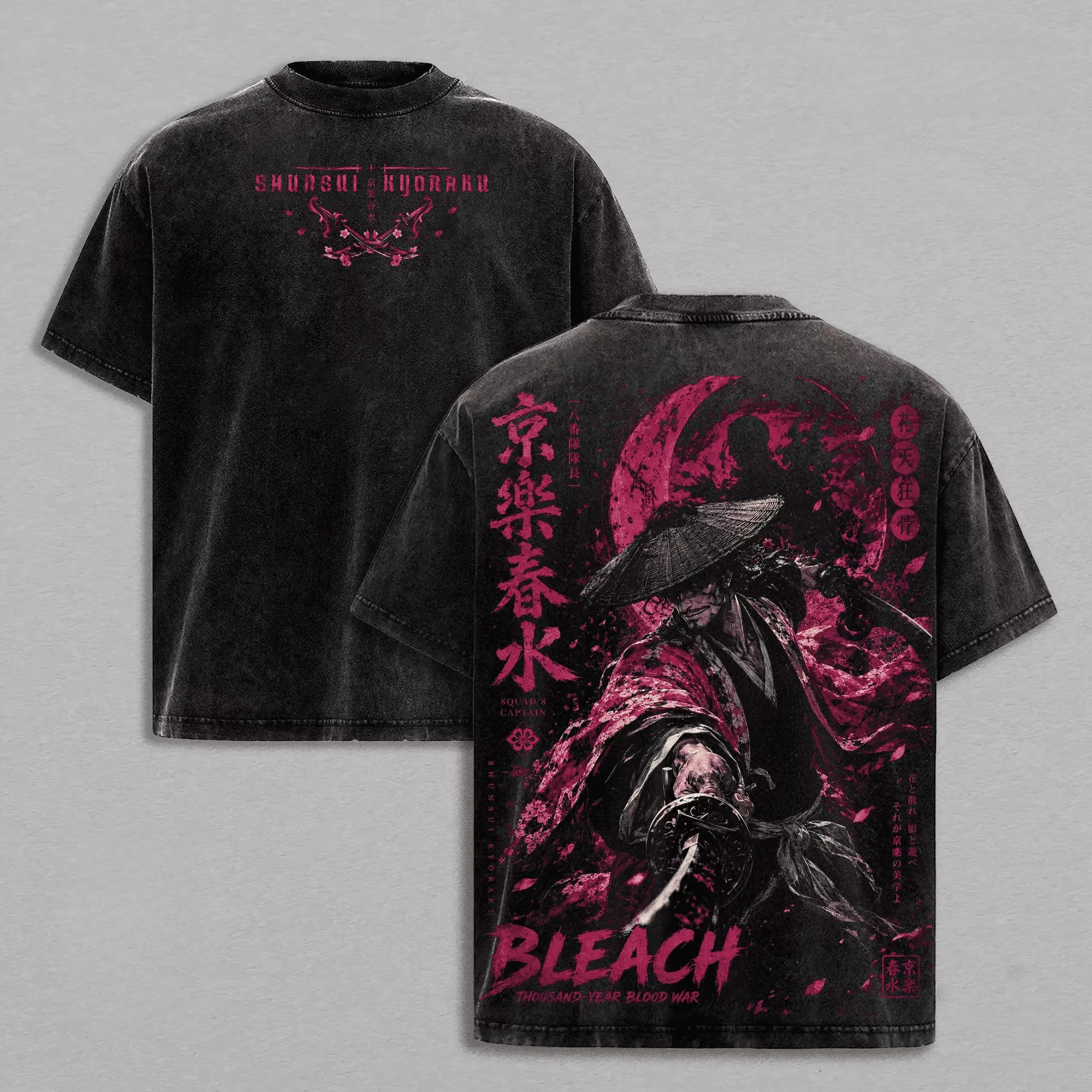 Camiseta con estampado gráfico de dibujos animados de BLEACH Kyoraku Shunsui para hombre y mujer, camiseta holgada informal de gran tamaño, camiseta nueva de verano de algodón lavado vintage