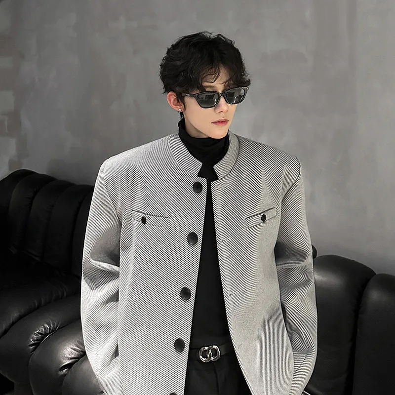 

Spring Autumn Thiened Woolen Casual Men's Suit Jaet High-Defn Collar Korean Sle Leisure Small Woolen Coat for Men