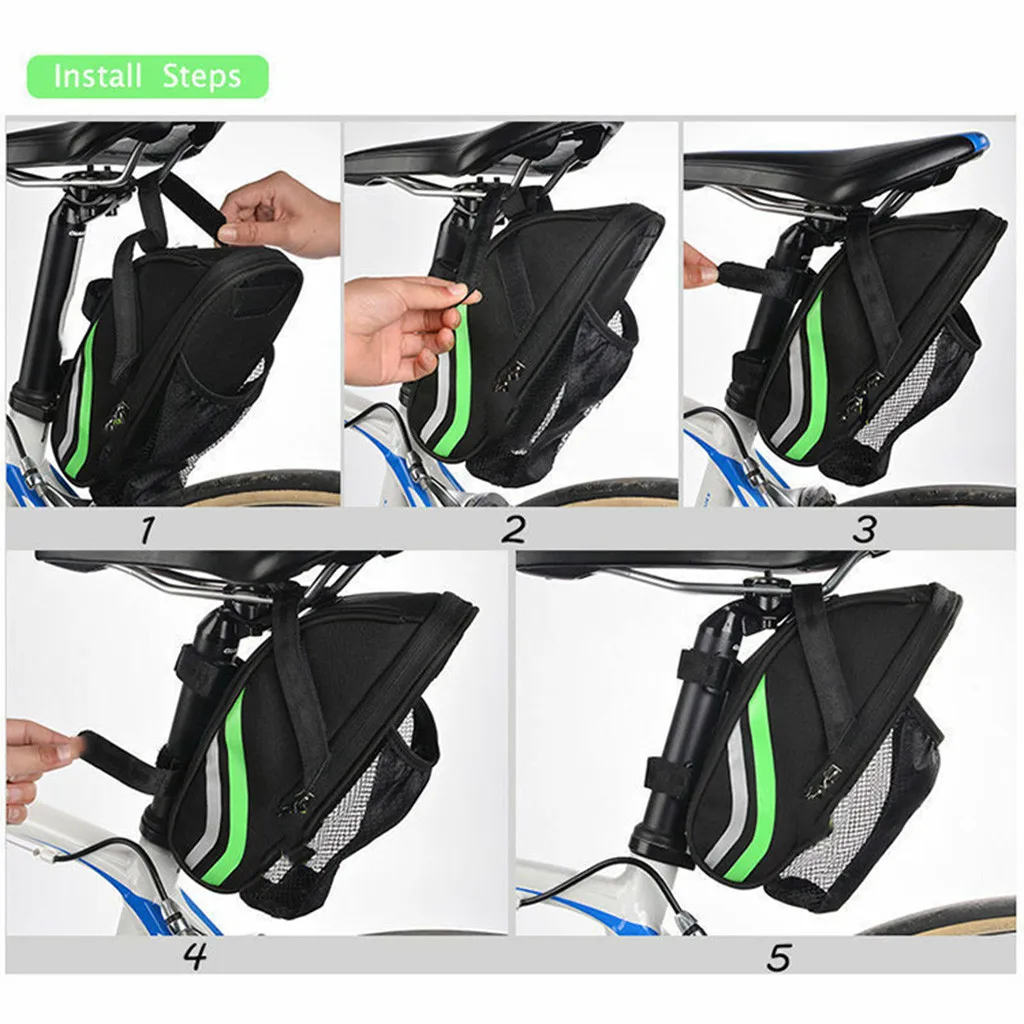 Bike Saddle Bag with Water Bottle Pouch Waterproof Bike Bags Under Seat Pack for Mountain Road Saddle Bag Bicycles Storage Bag