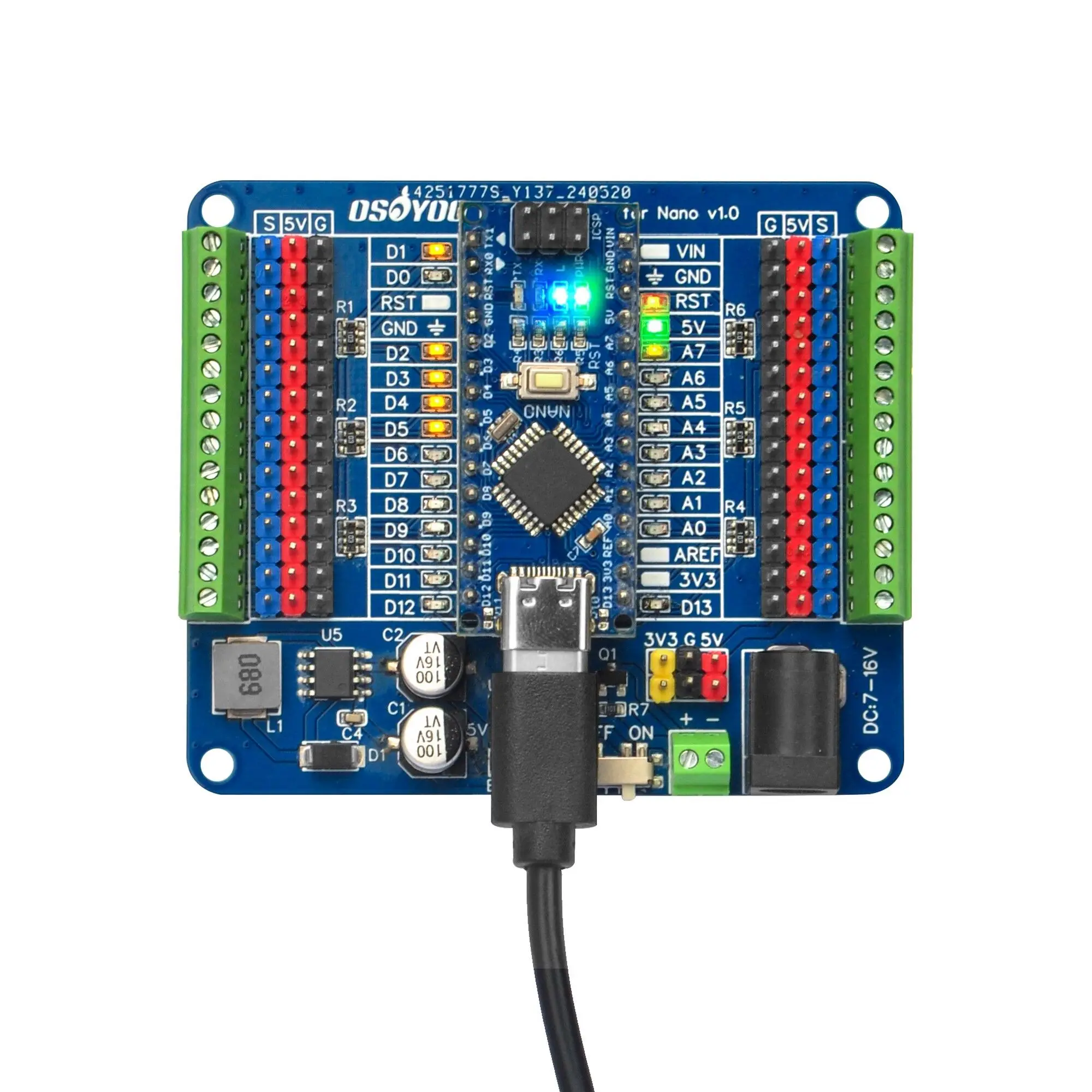 OSOYOO Nano IO Shield Breakout Board with GPIO Status LED