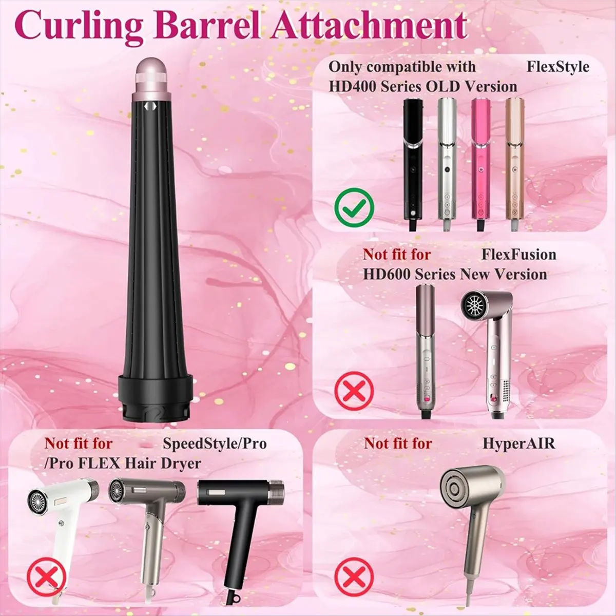 A38F Barriles largos para rizar el accesorio Shark Flex Style, rizadores de pelo cónicos para FlexStyle HD435/430, barriles autoriñantes