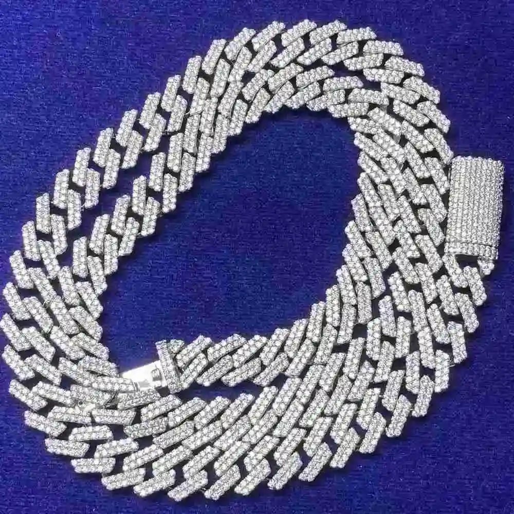 

925 Silver Iced Out Moissanite Diamond Miami Cuban Link Chain Customizable (10mm-20mm)