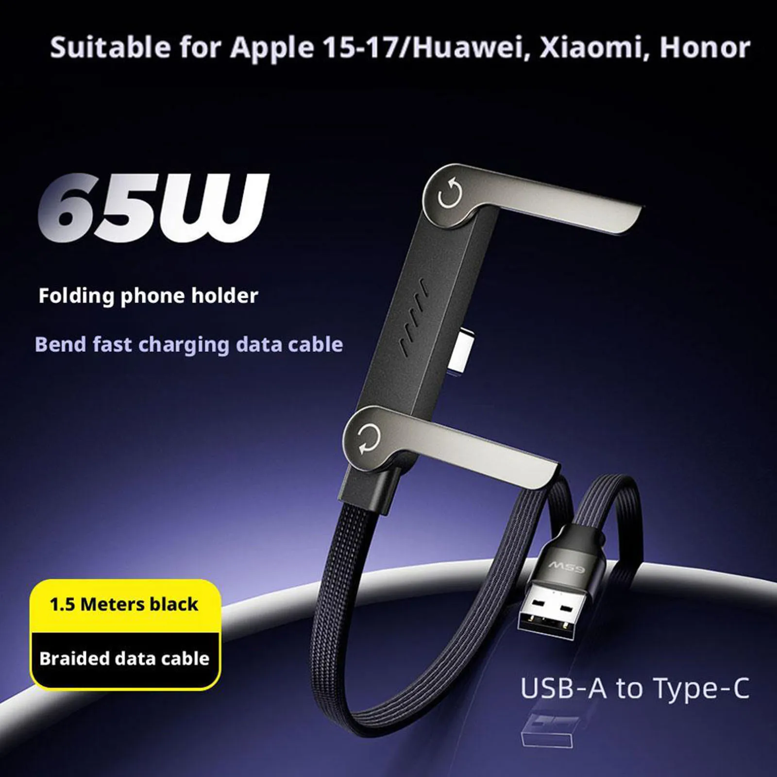 2-in-1 Sideways Phone Charger with Stand Invisible Holder Charger Cable for Smartphones Tablets Laptops and Gaming Devices