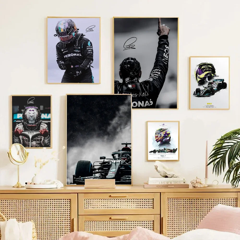 F Racer Lewis Hamilton DIY Sticky Poster  Vintage Wall Decor for Home Room Bar Cafe  Racing Art