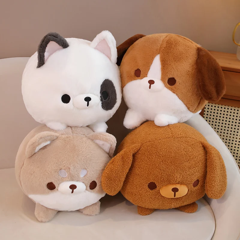 1pc 30/40cm Cute Round Teddy Dog Shiba Inu Bulldog Beagle Plush Toys Cartoon Dog Sofa Cushion Throw Pillow for Children Girls