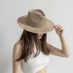 USPOP Spring Summer Breathable Sun Hat New Fashion Wide Brim Natural Grass Hand-woven Hollow Straw Hat