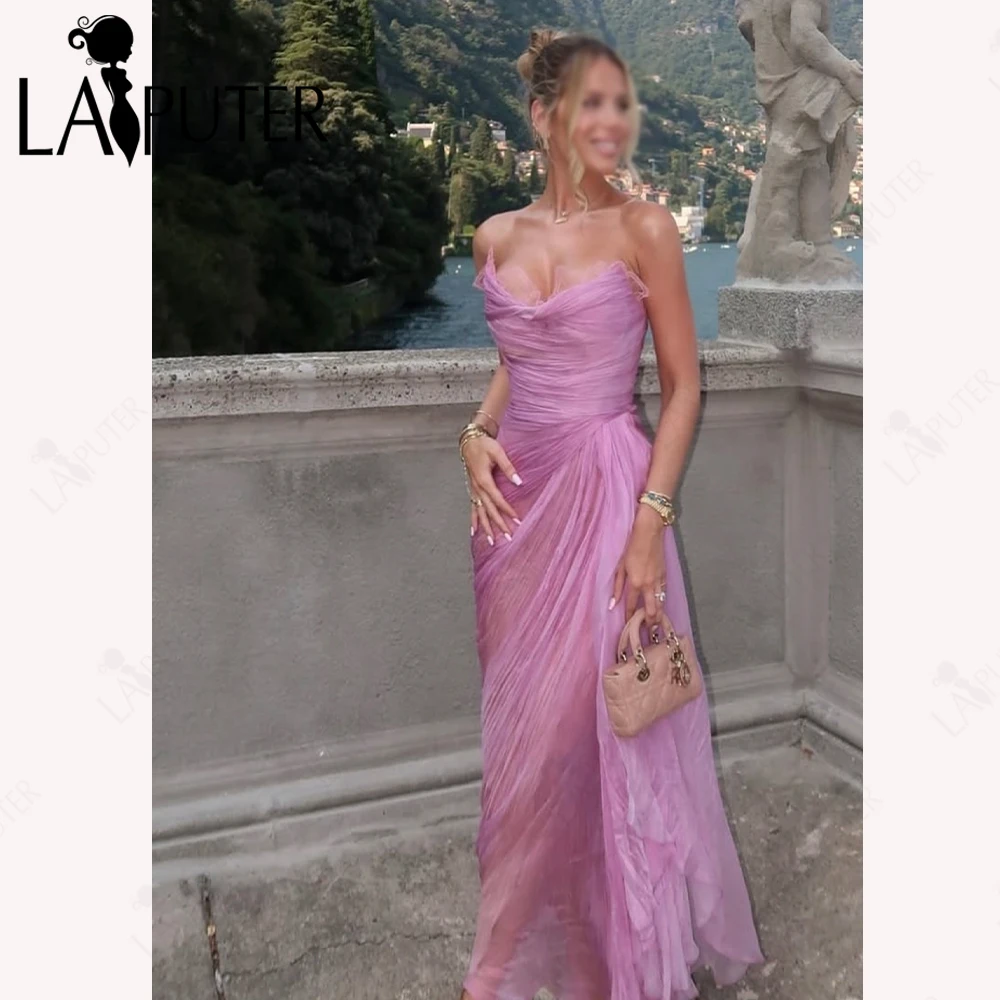 

Прозрачные фиолетовые вечерние платья длиной до пола, мятое трапециевидное платье для выпускного вечера, элегантное струящееся легкое платье для выпускного вечера с рюшами в форме сердца, новое поступление