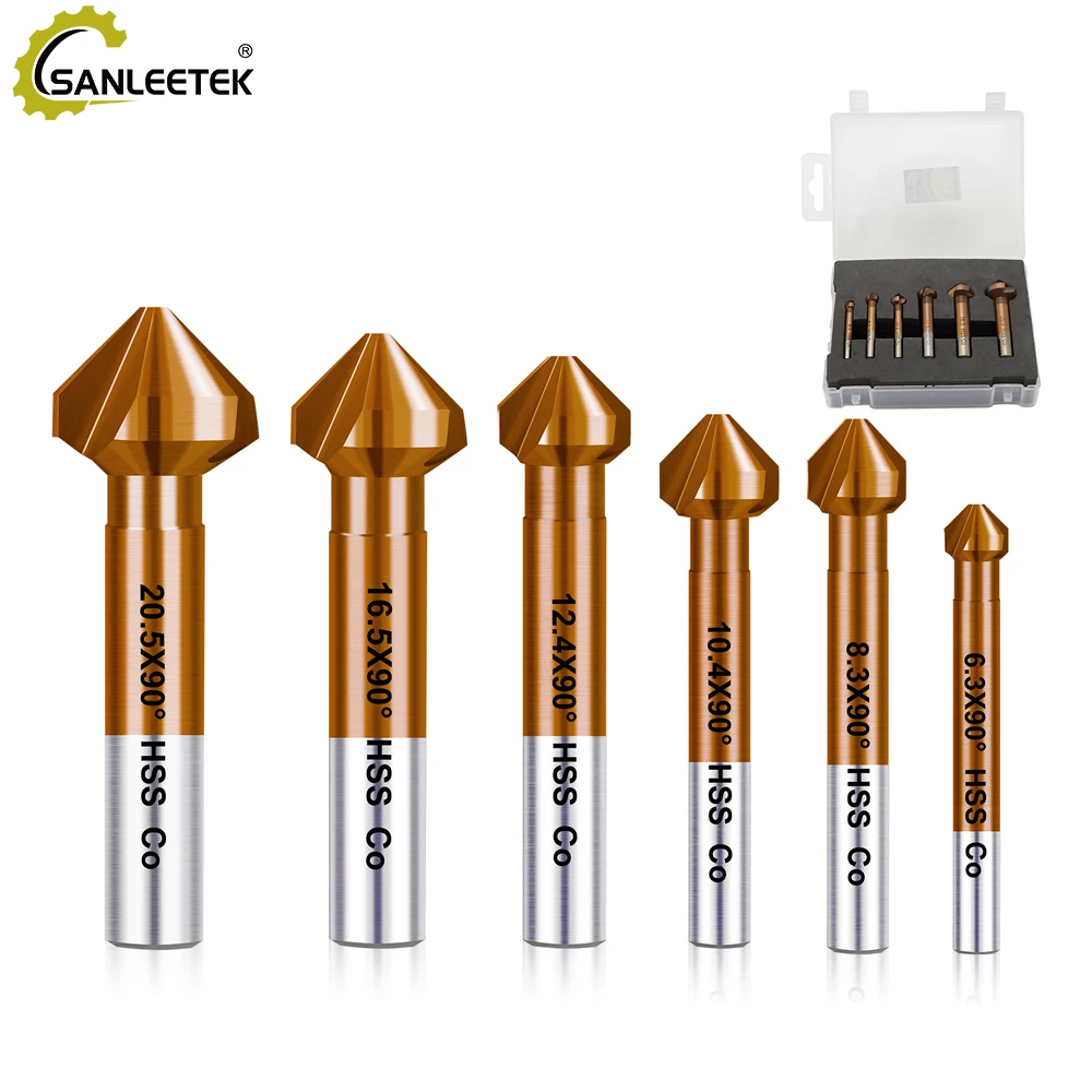 sanleetek-6-pieces-m35-cobalt-chanfrein-fraise-foret-90-degres-3-cannelures-63-205mm-ebavurage-alesage-acier-inoxydable-aluminium