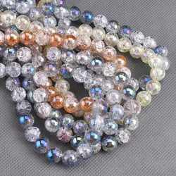 Colorful Plated Crackled Round 4mm 6mm 8mm 10mm Crystal Glass Loose Beads Lot For Jewelry Making DIY Bracelet Findings