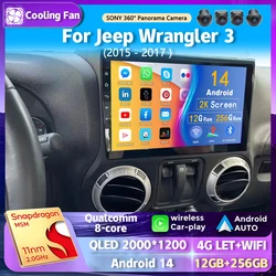 Android 14 wifi + 4G Carplay Radio samochodowe dla Jeep Wrangler 3 JK 2015-2017 Nawigacja GPS Odtwarzacz wideo Stereo Multimedia DVD DSP BT