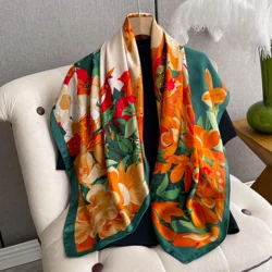 Luxury Brand Silk Scarf for Women Hijab Bandana Fashion 90*90cm Square Scarves Handkerchief Design Shawl Wraps Echarpe Foulard