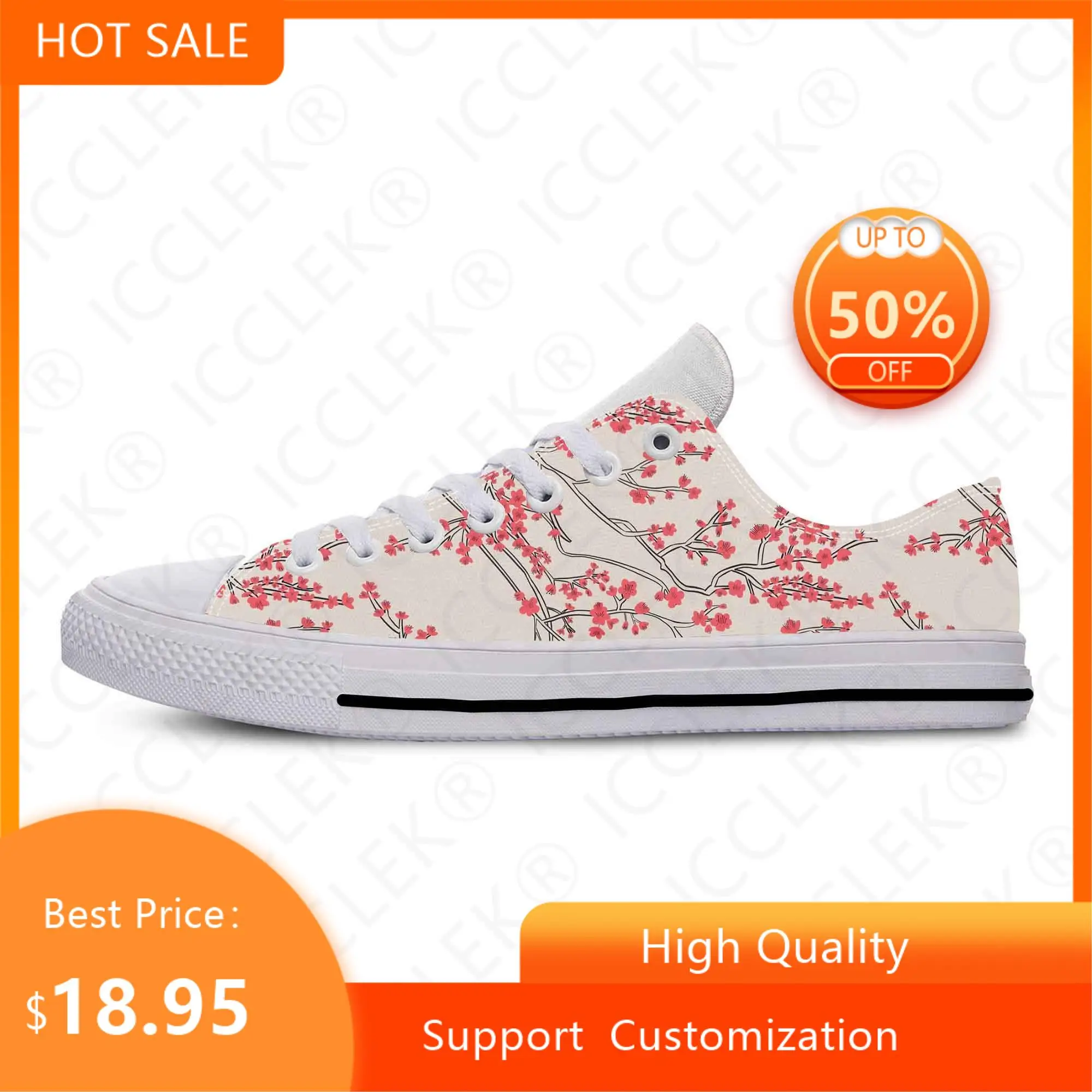 Japanese Cherry Blossom Sakura Flower Floral Funny Casual Cloth Shoes Low Top Comfortable Breathable 3D Print Men Women Sneakers