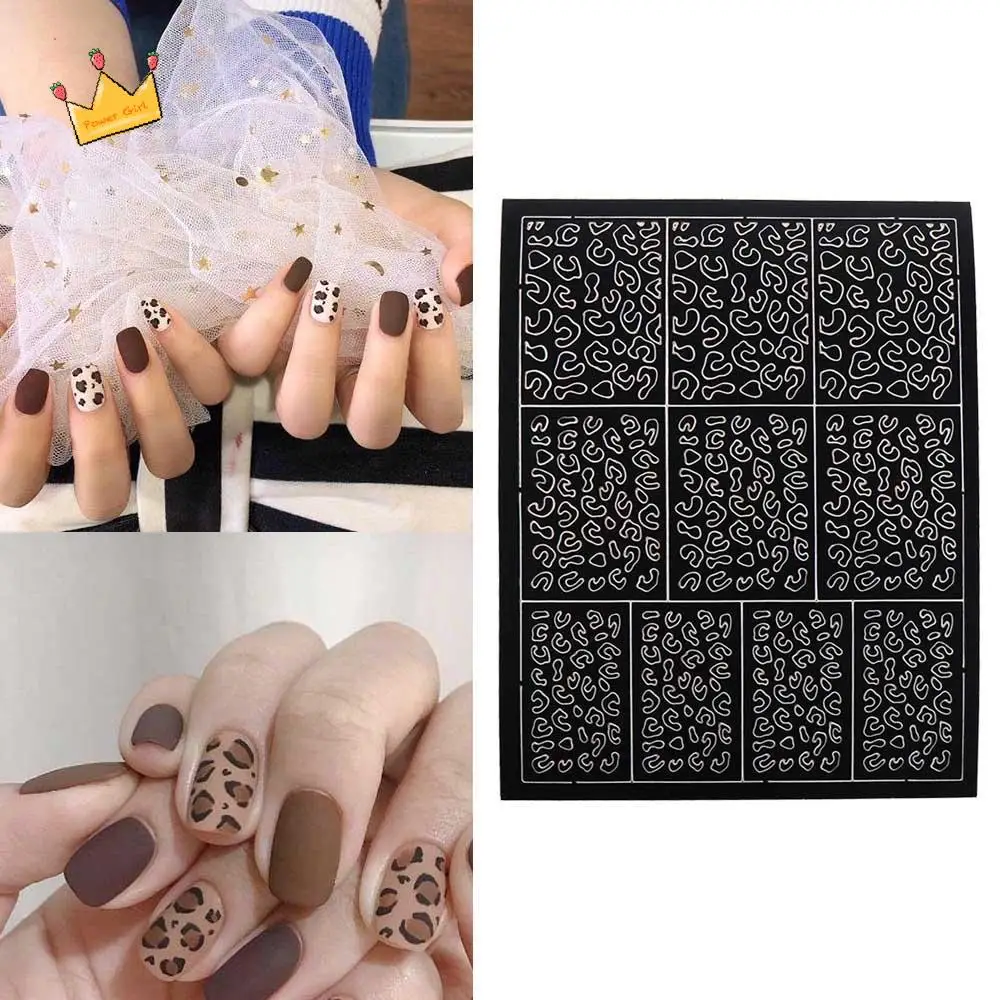 

Nail Art Decorations Hollow Spray Nail Stickers Manicure Accessories Hollow Grid Pattern Template Nail Decals Leopard