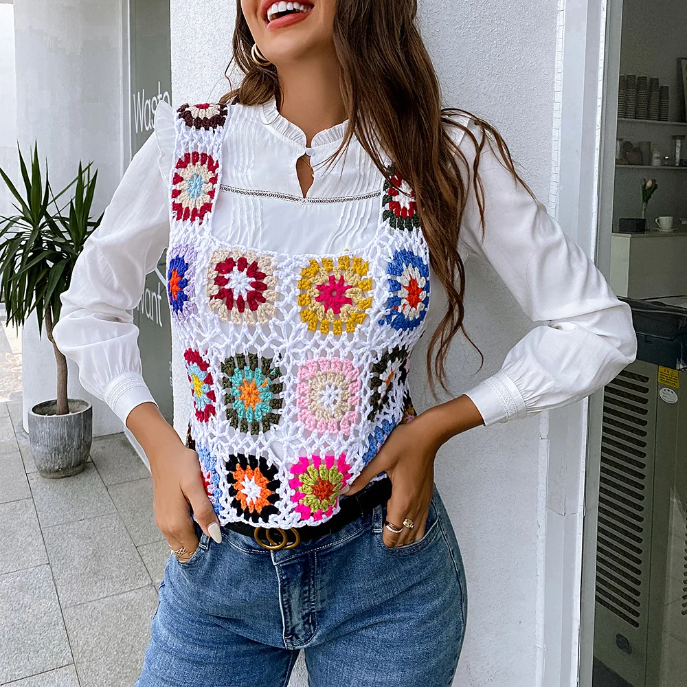 H80 & S90 nowych kobiet ręcznie w stylu Vintage lato czechy Patchwork bez rękawów wielu Cami szydełka drążą Retro plażowe stroje kąpielowe zatuszować