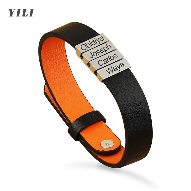 

Персонализированный кожаный браслет с бусинами, украшенный 1-8 именами, индивидуальные бусины, украшения для папы, подарок на День отца, подарок на выпускной.