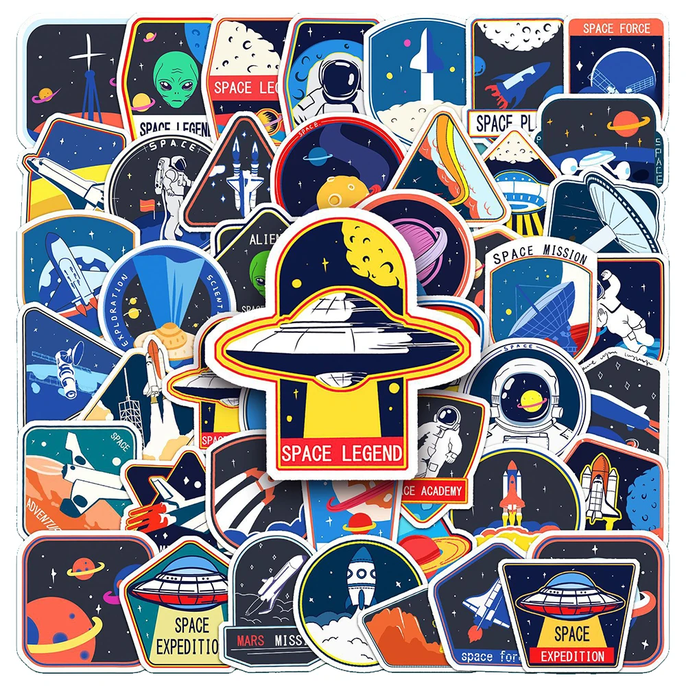 10/30/50pcs Outer Space Astronaut Spaceship Stickers Funny Cartoon Planets Aliens Decals Skateboard Suitcase Phone Sticker Decor