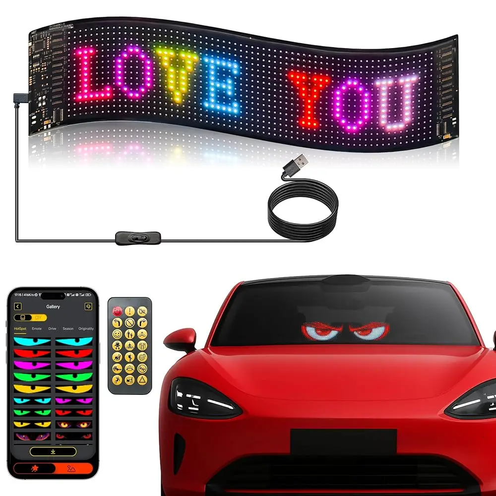 

Ailexpress Auto - 1pcs 14.72 * 3.62in Devil Eyes Light for Windshield,Programmable LED Sign for Car,Flex LED Display Devils Eye