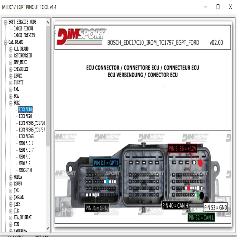 Рисунок 4 - Схема распиновки ECU EGPT V1