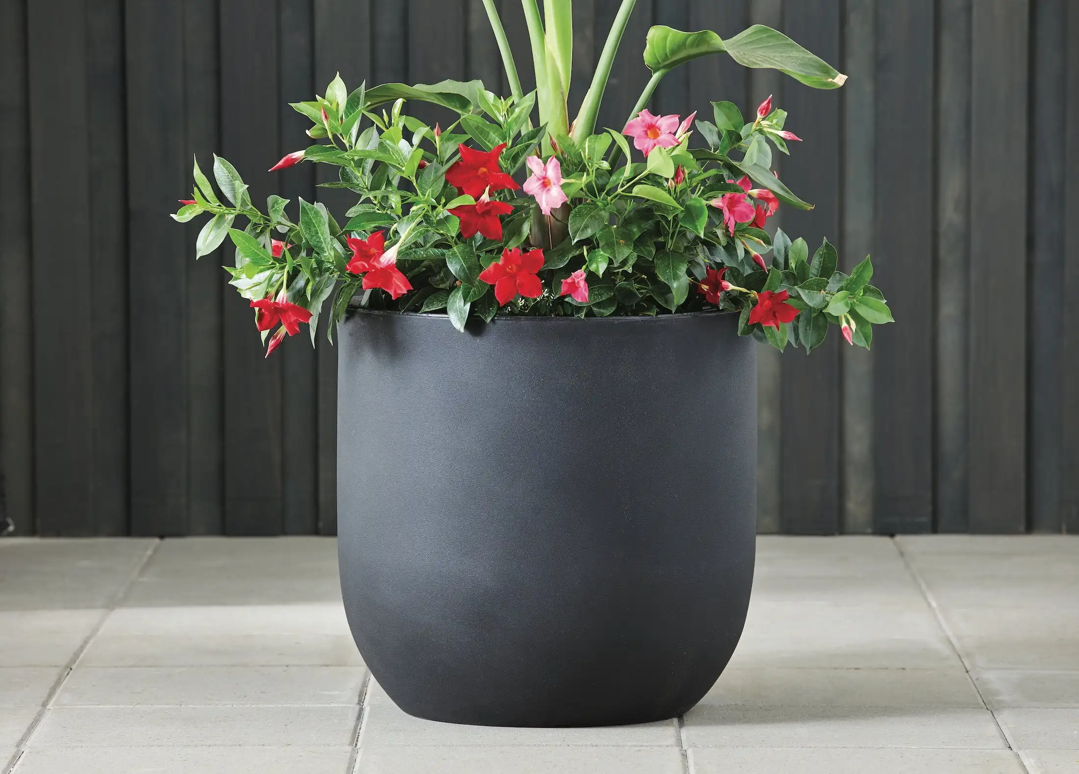 14‑Inch Round Fluted Resin Planter, Matte Black