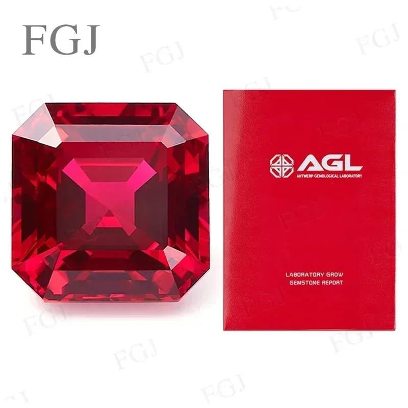 

Asscher Square Cut Lab Grown Ruby Pigeon Blood Red VVS1 Selectable AGL Certificate DIY Gemstone For Rings/Watch Making Materials