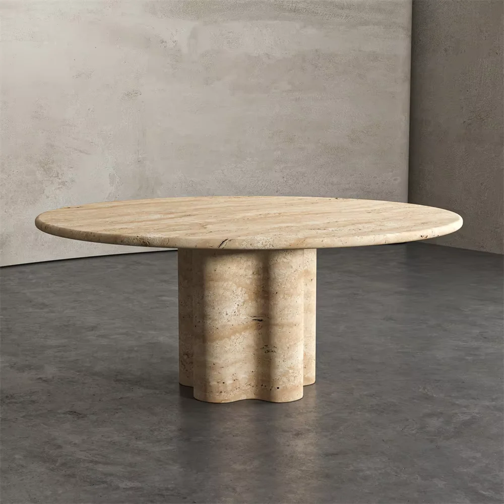 

Customized Natural Beige Travertine Soft Edges 8 Seats Round Dining Table With Good Price