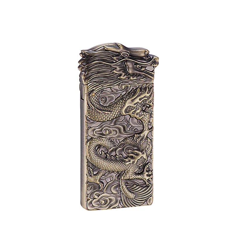 Creative Metal Dragon Kerosene Lighter Open Fire Grinding Wheel Flint Butane Gas Lighter Gasoline Smoking Accessories Men\'s Gift