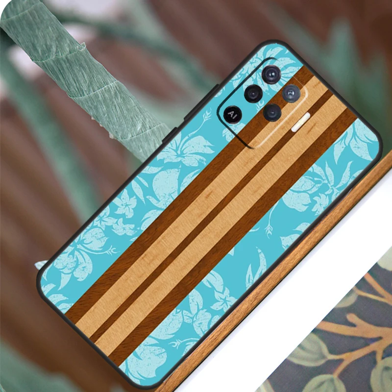 Beach Hawaiian Faux Koa Wood For OPPO A53S A57S A54S A38 A78 A58 A79 A15 A17 A77 A16 A76 A96 A52 A72 A5 A9 A94 A74 Case