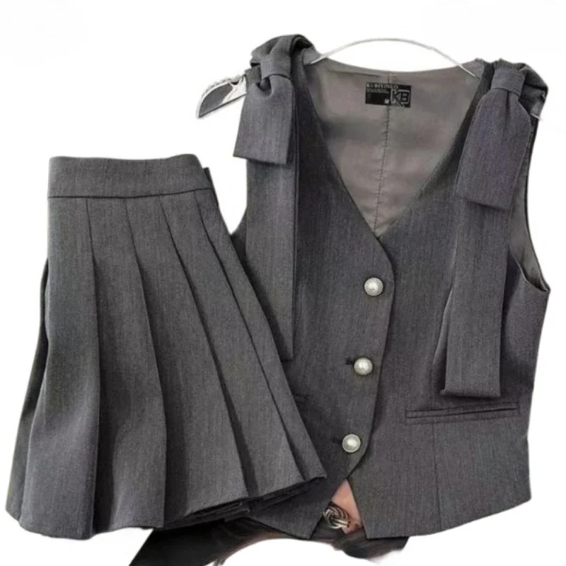 

Модный и элегантный костюм-жилет, жилет, юбка, топ с высокой талией, плиссированная юбка, высокое качество и высокий уровень внешнего вида