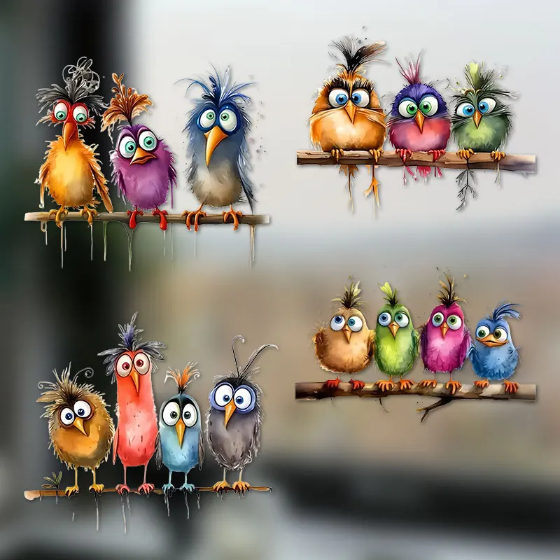 1PC Lustige Cartoon Vogel Fenster Aufkleber Selbst-klebe Wasserdicht für Glas Tür DIY Zimmer Wand Langlebig Universal hause Vinyl Aufkleber