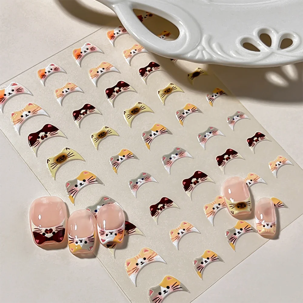 1-2 Stück 5D Kawaii Katzen-French-Nagelaufkleber Y2K Süße kleine Katzen-Nagelsticker 8*10cm Niedliche Katzen-French-Nail-Art-Slider-Dekoration 8R$ – Detail 6
