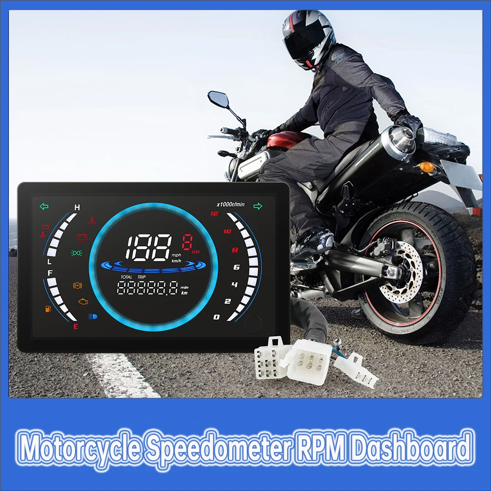 

12V Universal Adjustable LED Digital Motorcycle Speedometer RPM Dashboard with Temperature Gear 199km/h SpeedGauge