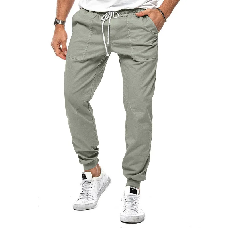 Spring and Autumn New Men's Cargo Pants Casual Solid Color Trousers with Multiple Pockets Joggers Drawstring Pants