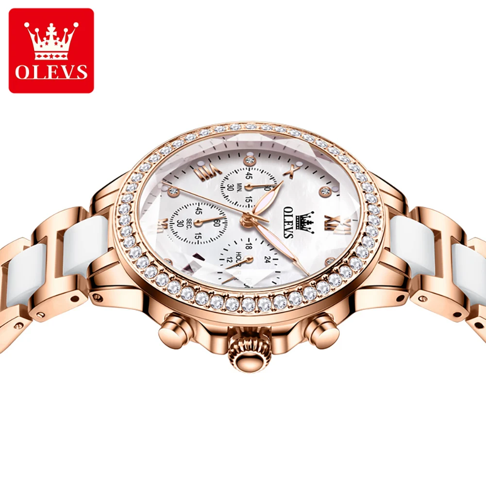 OLEVS Ceramics Watch Women Brand Luxury Fashion Diamond Water Proof Relogio Feminino Quartz Ladies Watches reloj mujer