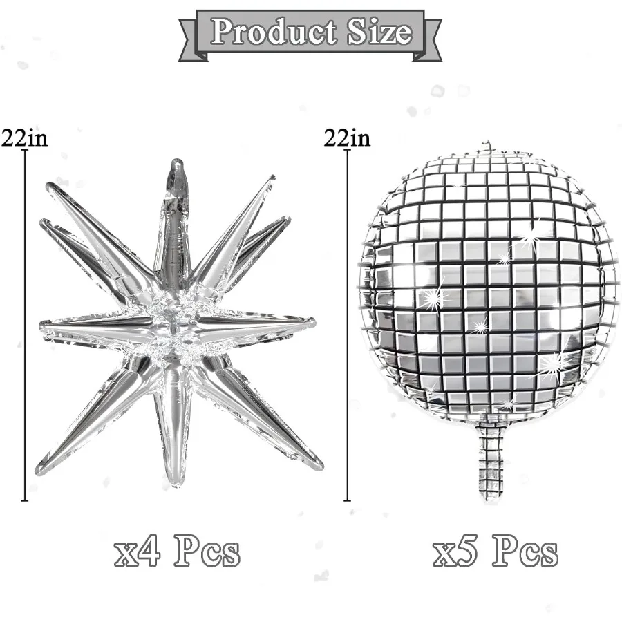 22 بوصة كبيرة 4D لامع الفضة ديسكو بالونات مع نجوم ل 70s ديسكو ديكور حفلات تحت عنوان عيد ميلاد السنة الجديدة عيد الميلاد احتفال