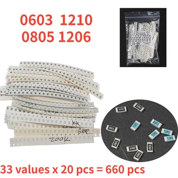 660 Stks/set Smd Weerstand Pakket Diverse Kit 0603 0805 1206 1210 1 Ohm ~ 1M 33 Waarden * 20 Stuks Chip Weerstand Diy Elektronische Kit
